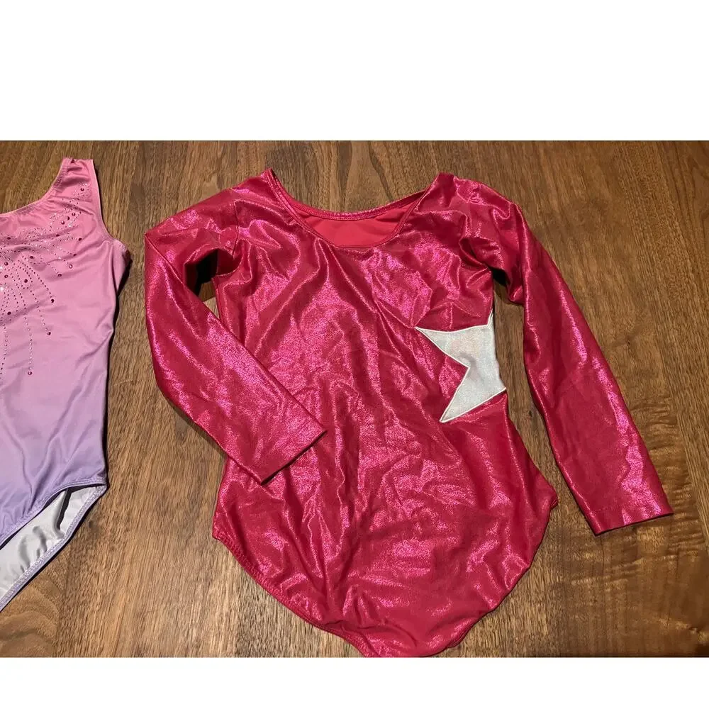 Girls Gymnastics‎ Leotards Lot Zaclotre Metallic Star & Purple Rhinestone Sz 160